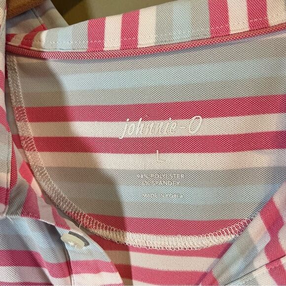 ✨ Johnnie-O Pink Blue Striped Short Sleeve Polo Men’s Large Golf - Picture 3 of 11